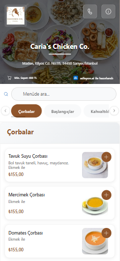 Yapay zeka restoran asistanı ekran görüntüsü