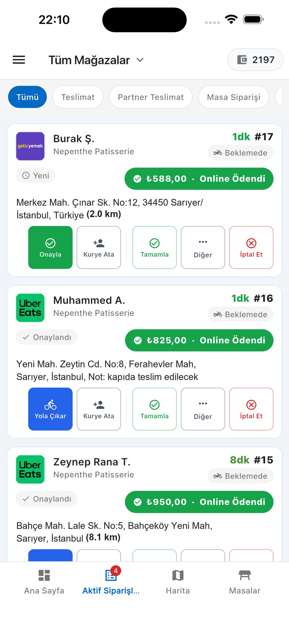 Kurye mobil takip ekranı