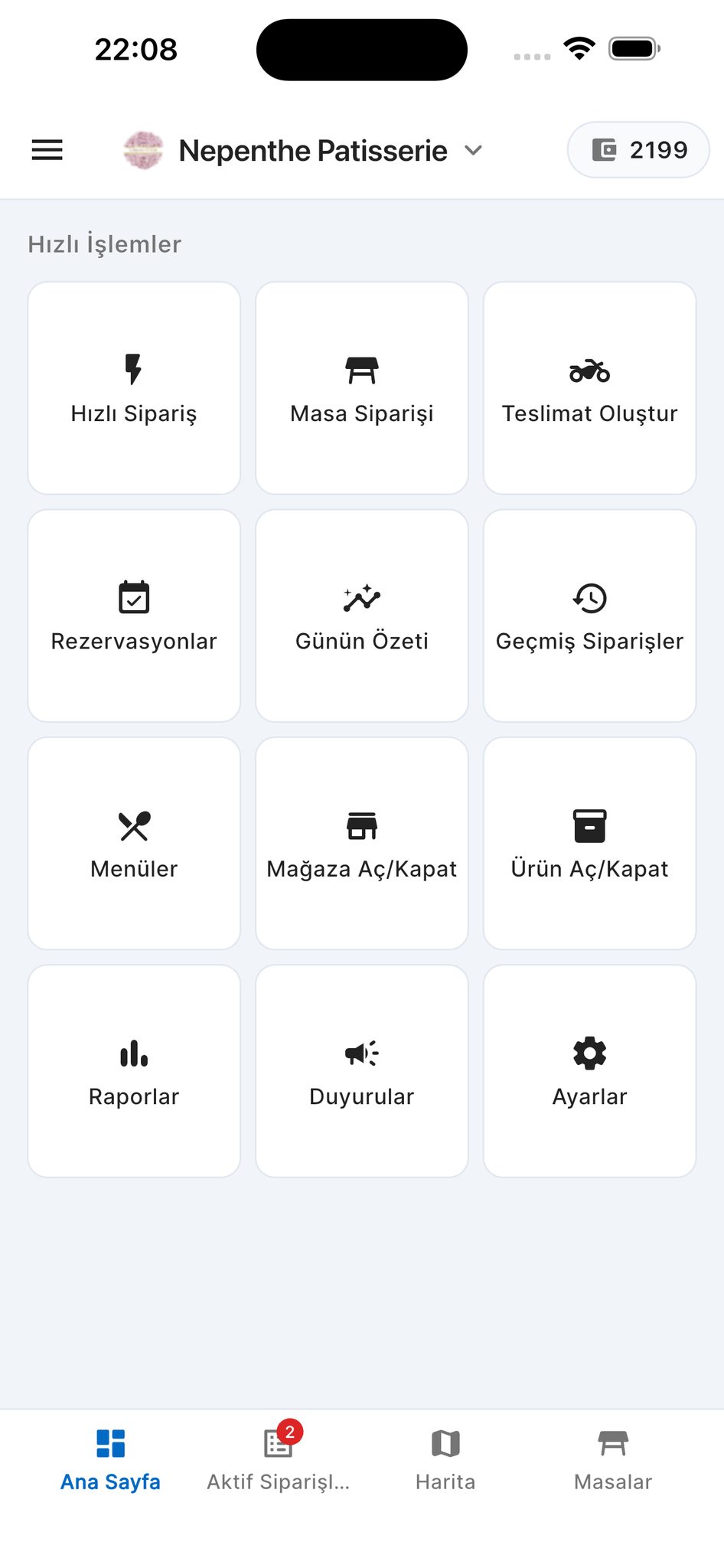 Yönetici mobil ana ekran